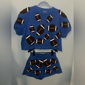 BRAND NEW • QOS • QUEEN OF SPARKLES • ROYAL BLUE FUZZY FOOTBALL SET • SIZE XS